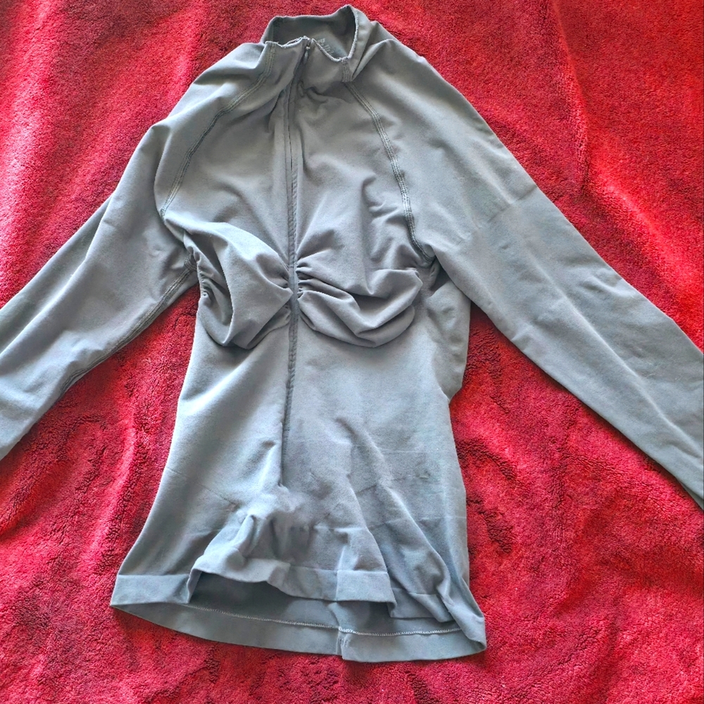 SKIMS Seamless Sculpt Zip Front Long Sleeve Top – Ash – Size XL